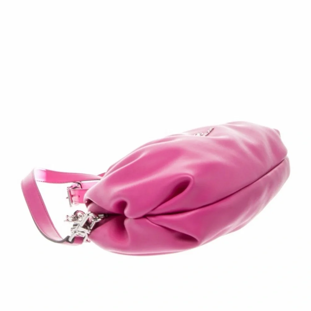 Michael Kors-Nola Small Faux Leather Crossbody Bag In Hot Pink w/Silver Chain